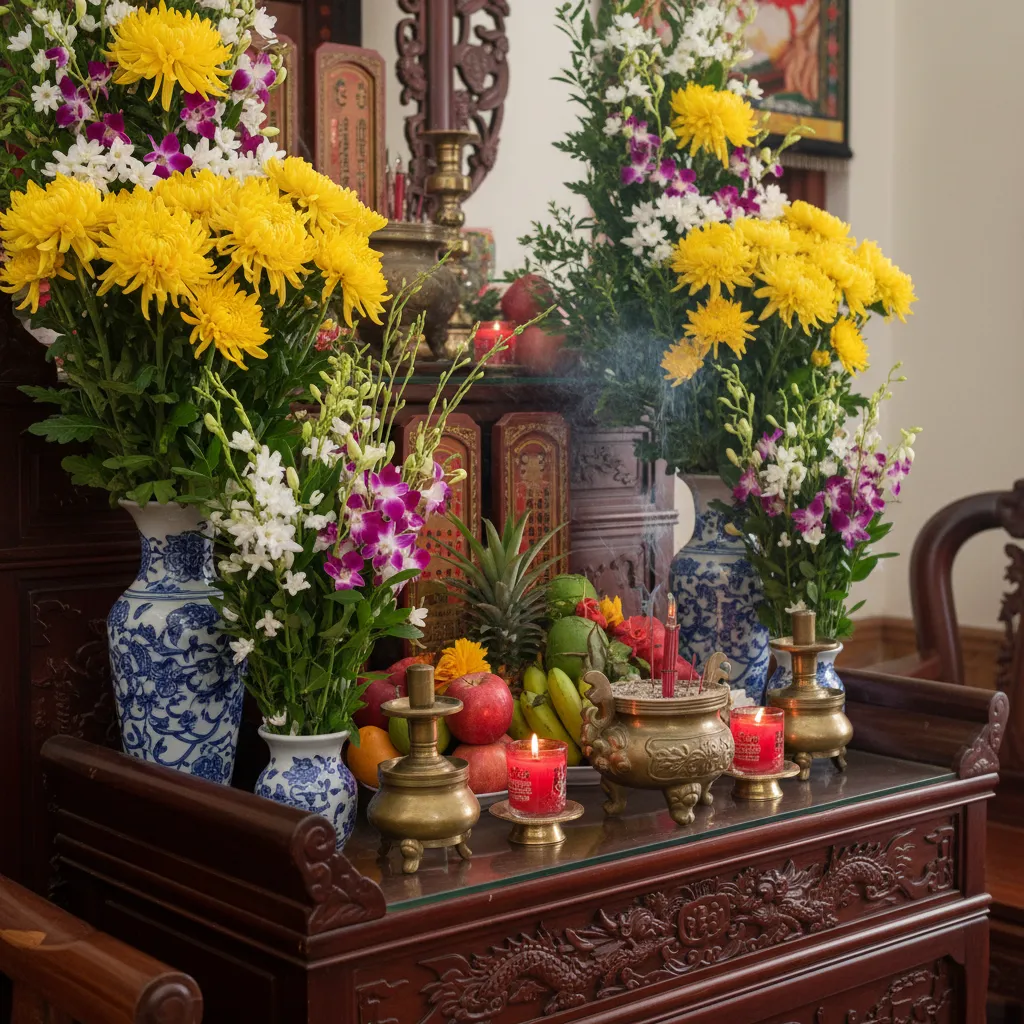 Hoa tươi trang trí mâm cúng khai trương
